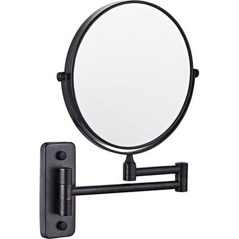 Miroir de Maquillage Mural avec Grossissement 7X, Miroir de Coiffure Double Face 20 cm pour Salle de Bain, Finition Bronze Antique, Pliable (1/3)