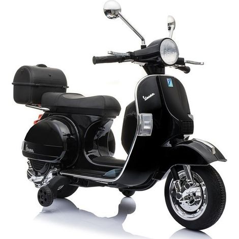 Vespa Akku-Scooter für Kinder mit LED-Beleuchtung, Bedienfeld und MP3-Player, Schwarz (1/5)