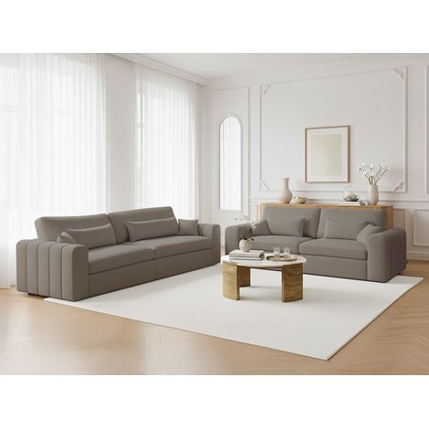BOBOCHIC - Ensemble canapé droit fixe 3 + 2 places BELMONT tissu bouclette   Taupe