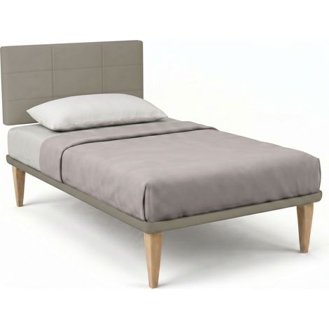 Letto 1 Piazza e Mezza con Rete Rivestita 120x190 cm Similpelle Cappuccino Tessis Testata Square (1/5)