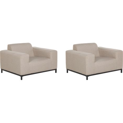 Conjunto de 2 sillones de poliéster beige arena negro patas metal Rovigo (1/5)