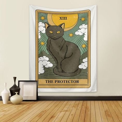 Tapisserie chat noir, couvre-lit, couverture, 130 x 150 cm, décoration naturelle pour salon, chambre à coucher, dortoir (A) (1/5)