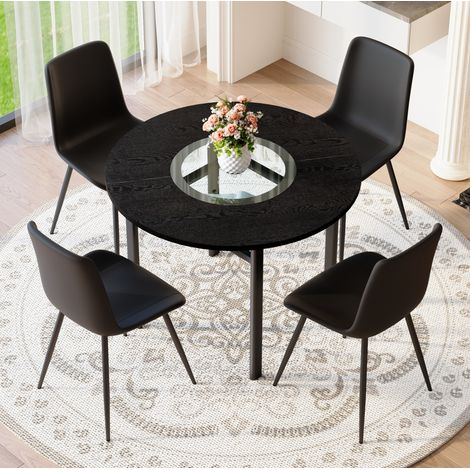 Set tavolo rotondo Ø100 cm in MDF e metallo nero, con spazio contenitore, FloraGrace (1/5)