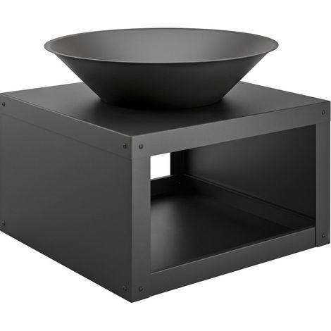 Brasero d'extérieur 60x60x49,5 cm en métal noir avec rangement à bois, pour terrasse – MEUBLIV (1/5)