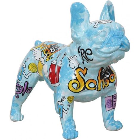 Sculpture chien en résine multicolore H 41 cm – Motif street art Brainwash – Décoration intérieure originale – DOGGY BOOL – Meubletmoi (1/3)