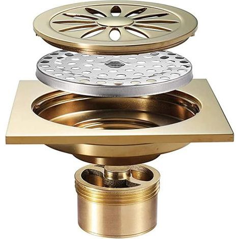 10 cm (4 Zoll) quadratischer Duschablauf aus champagnerfarbenem Messing mit herausnehmbarem Rost