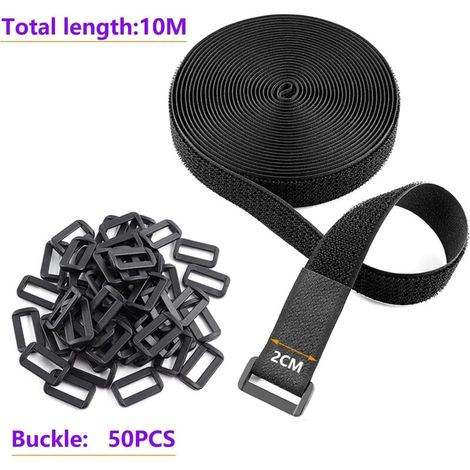 Striscia in velcro da 10 m con 50 anelli, fascette per cavi richiudibili, tagliabili a piacere, fascette in velcro, strisce in velcro per casa, ufficio e giardino (larghezza 2 cm) (1/4)