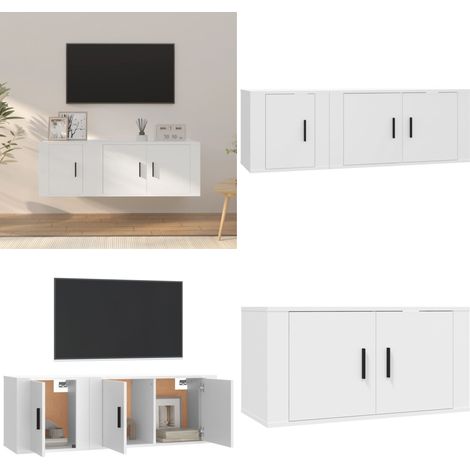 Ensemble de meubles TV 2 pcs Blanc Bois d'ingénierie - Meuble Tv - Meuble Média - Bibliothèque Murale - Rangement Mural - Décoration Salon - Home & Living (1/5)