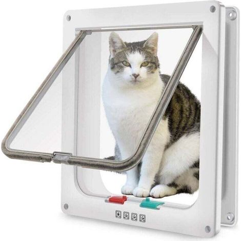Große Katzenklappe (Außenmaße 28 x 24,9 x 5 cm), 4-Wege-Katzenklappe für Katzen und kleine Hunde, einfach zu installieren und zu bedienen (1/4)