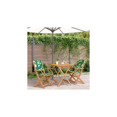 Ensemble de bistro 3 pcs motif de feuilles tissu et bois massif (1/5)