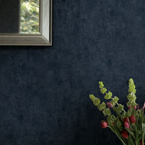 Papier peint intissé Laura Ashley Plain Midnight Seaspray 1005 x 52cm Bleu
