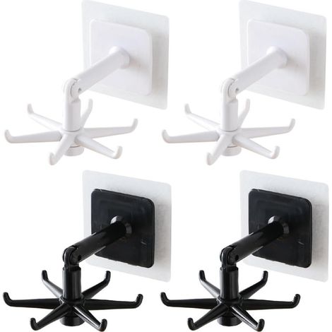 Lot de 4 crochets muraux en plastique avec design rotatif et (1/5)