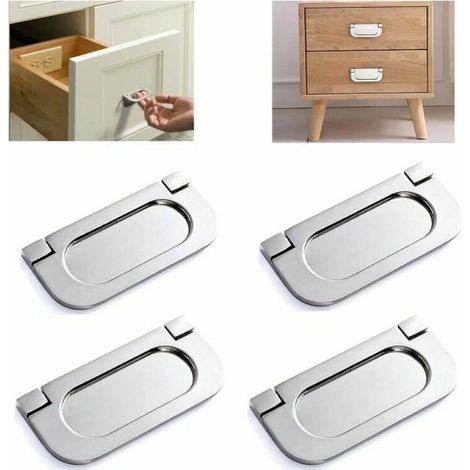 Poignées invisibles en acier inoxydable argenté pour placards, tiroirs et armoires - Vis incluses (75 mm) - Lot de 4 (1/4)