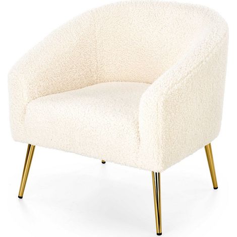 Fauteuil en tissu bouclé avec pieds en métal doré ARMELLE (1/5)