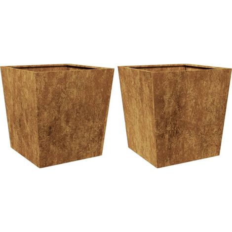 Vaso per fioriera aiuola rialzata piante fiori giardino terrazze set da 2 50 x 50 x 50 cm acciaio corten Marrone 020038991