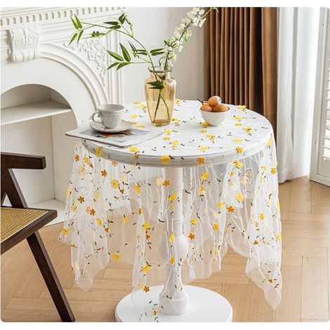Quadratische Spitzentischdecke, 140 x 140 cm (55 x 55 Zoll), ideal für Hochzeiten und Empfänge. Mit farbenfrohen Blumenmustern und Stickereien. (1/5)