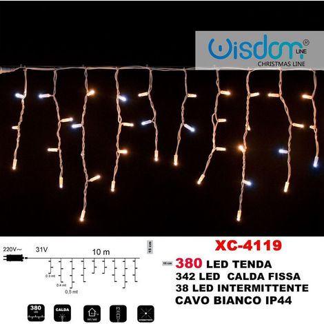 Wisdom - Tenda Luminosa Natalizia 380 Led Luce Calda Fissa + Intermittente Ip44 Xc-4119 -