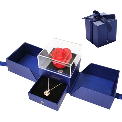 Boîte Cadeau Bijoux - Rose Préservée Naturelle - Pour Femme - 8 cm - Boîte avec Tiroir - 10,3 x 9,7 x 11 cm - 1 Pièce (1/5)