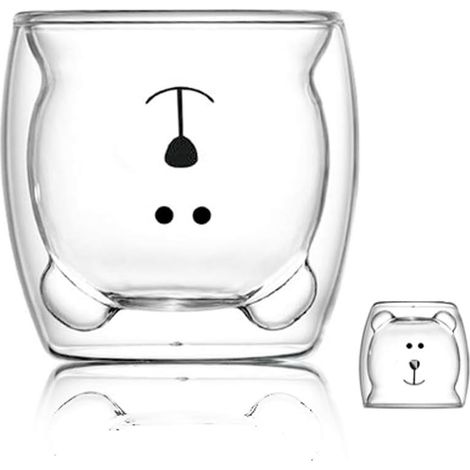 Tasses mignonnes, verres à café/thé, verres à boire, verre à café, verres à double paroi isolants, tasse à expresso, tasse ours/chat (Ours Joyeux) (1/3)