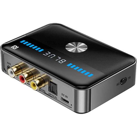 1 adaptateur audio stéréo Bluetooth, récepteur et émetteur, version 5.3, écran LED, entrées optique/coaxial/AUX/RCA (1/5)