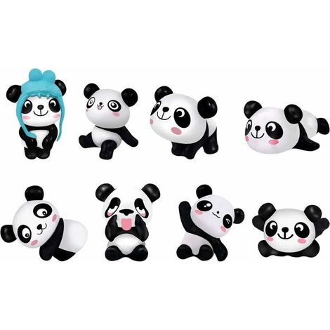 8 pcs Figurines de Panda Mini Figurine Féérique Ornements Animaux Cake Toppers Panda Figurines DIY Cake Toppers Panda Bonsai Ornement Décoration Miniatures Jardin Ornement, (1/4)