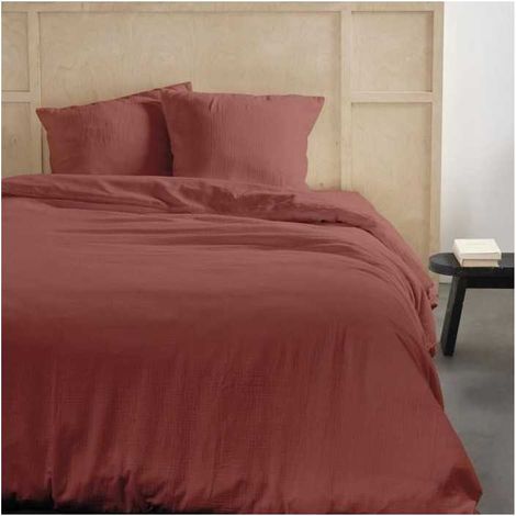 Bedding set - TODAY - 123671 - 2 people - 260x240cm - Plain cotton gauze - Terracotta