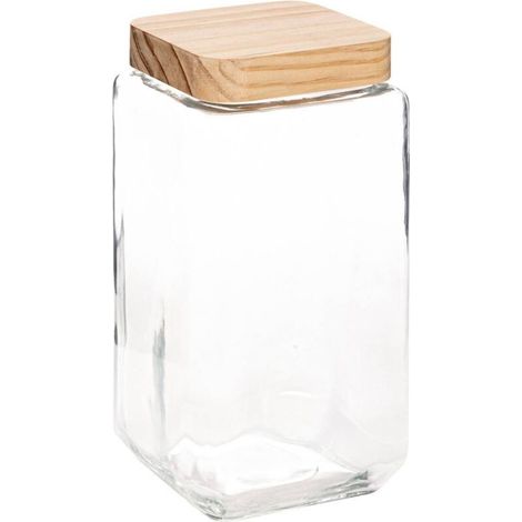 5Five Simply Smart – Bocal en verre carré 2 l – Dimensions 11x11x22,4 cm – Couvercle en bambou pour conservation – Transparent et élégant - JJ148 (1/5)