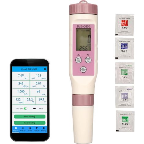PH-Mètre pour L'hydroponie de l'eau, Stylo Testeur de qualité de l'eau Numérique, 7 en 1 PH TDS EC ORP SG salinité Mètre de Température pour Aquarium de Piscine d'eau (1/5)