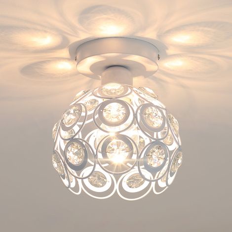 GOECO Moderna Plafoniera in Cristallo Bianco,Semi-incassato Mini Lampadario di Cristallo,E27 Lampada da Soffitto in Ferro Battuto per L'illuminazione di Interni,Soggiorno,Portico,Corridoio (Senza Lamp