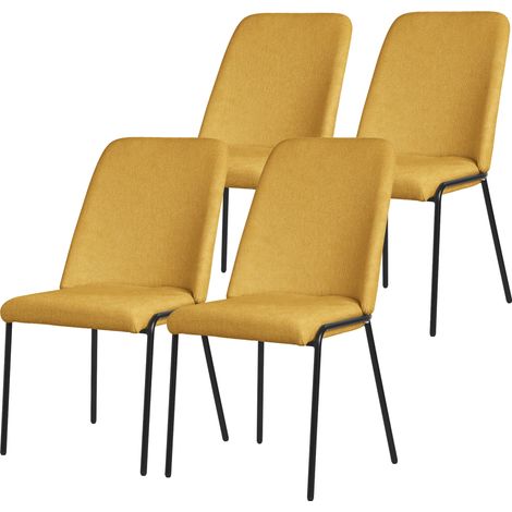 ML-Design Juego de 4x Sillas de Comedor en Color Mostaza, Poliéster Tapizado con Patas de Metal Asiento Acolchado con Respaldo Diseño Atemporal Mueble Ergonómico Sillones para Cocina y Sala de Estar