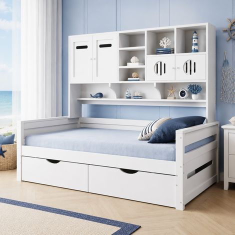 MEUBLIV Letto 90x200 cm bianco – contenitore integrato e 2 cassetti, senza materasso (1/5)