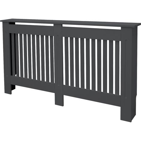 ECD Germany Copricalorifero Copertura Radiatore in Legno MDF Laccato Design Doghe Verticali 152 x 19 x 82 cm Copritermosifone Protezione per Radiatore con Piano d'Appoggio Mensola Superiore Antracite (1/5)