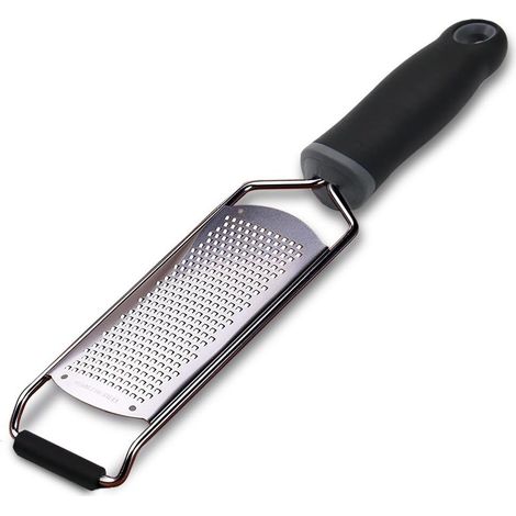 Rallador de queso de acero inoxidable con mango ergonómico suave y cuchara para patatas con limón y jengibre (negro)