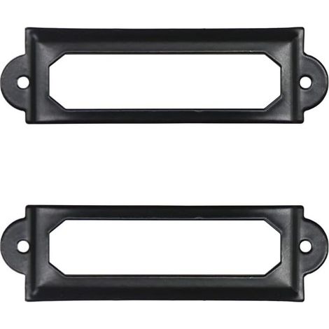 Ede Sollbry Lot de 50 porte-étiquettes en métal noir pour bureau, étagère, tiroir, armoire, porte-étiquettes pour cartes, cadre en métal 60 mm x 17 mm (1/4)