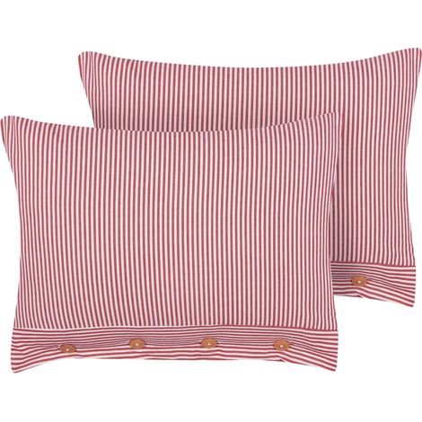 Set di 2 cuscini decorativi retrò in cotone con motivo a righe quadrati 40 x 60 cm Bottoni rossi e bianchi Aalita