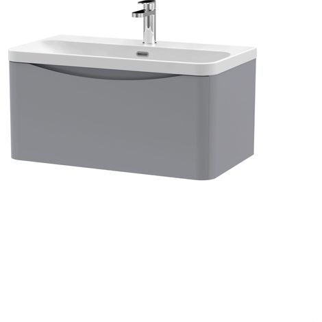 Balterley Dunwood Modern Bathroom Wall Hung 1 Drawer Vanity Unit & Ceramic Basin, Satin Grey, 800mm (1/4)