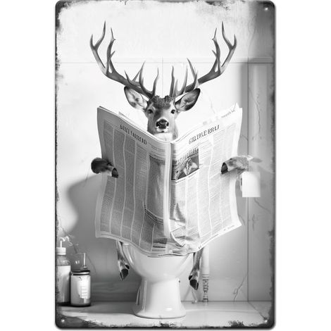 Plaque Metal Vintage Cerf Lit le Journal Affiche de Toilette Plaque Decorative Metal Métalliques Rétro Plaque Métal Vintage Plaque Murale Decorative Rétro Décor (1/5)