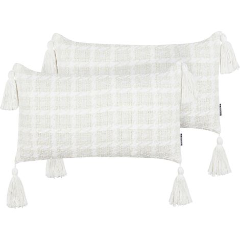 Conjunto de 2 cojines decorativos con funda de algodón a cuadros beige 30 x 60 cm Douris