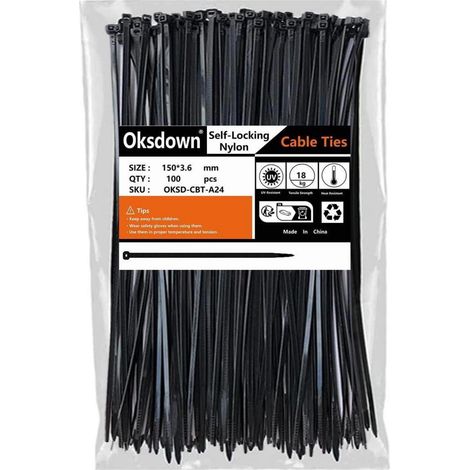 Kabelbinder Schwarz 150mm Nylon 100Stück 150mm &xD7 3,6mm Schwarz (1/5)