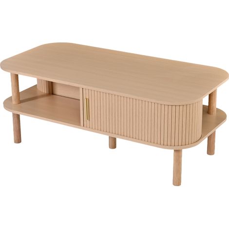 Mesa de centro 110 x 55 x 45 cm de MDF color natural con almacenaje y puerta corredera (1/5)