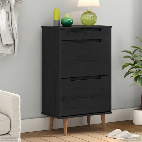 vidaXL Shoe Cabinet MOLDE 59.5 x 35 x 103 cm Solid Pine Wood Black (1/5)