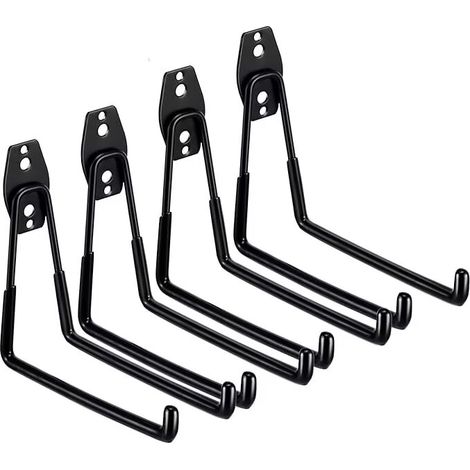 Lot de 4 crochets de garage robustes pour accrocher des outils, crochets de rangement pour garage, crochets muraux utilitaires pour organiser les outils de garage et de jardin (noir) (1/5)