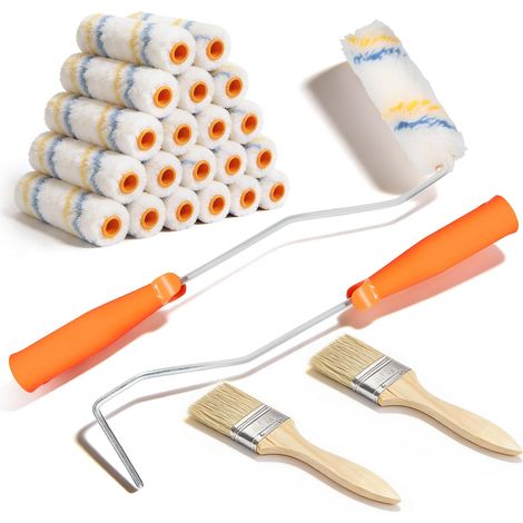 20 Pièces 8CM Rouleau Peinture - Petit Rouleau Enduit avec 2 Poignées et 2 Pinceaux, Accessoires de Peinture pour Murs, Plafonds et Portes (1/4)