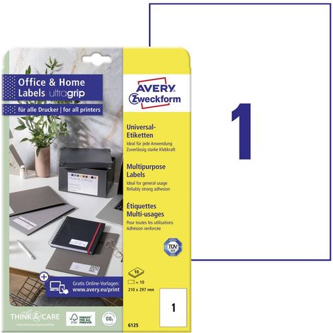 Avery-Zweckform 6125 Etichetta universale 210 x 297 mm Carta Bianco 10 pz. A tenuta permanente Stampante a getto d'inch (1/5)