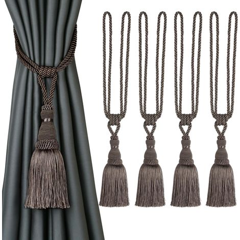2 Paires d'embrasses de rideau avec pompons, tissage manuel en polyester brillant, pour salon et chambre
