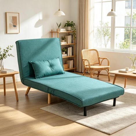 Canapé clic-clac 3 en 1 une place convertible lit, dossier réglable sur 5 positions avec coussins, meuble multifonction pour salon et invités (1/5)