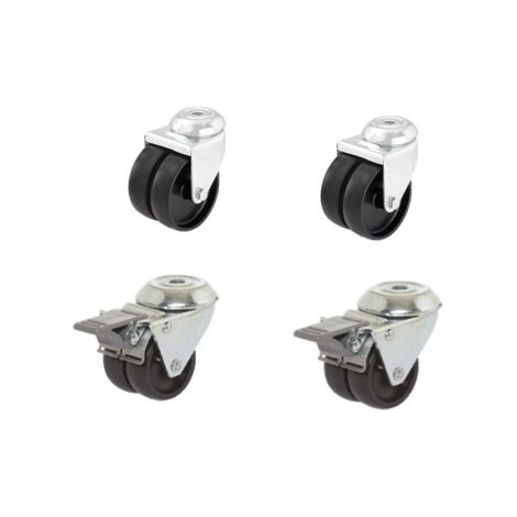 Lot de 4 roulettes OEIL JUMELÉE pivotantes à frein polypropylène NOIR diamètre 50 mm - 180 Kg (1/3)