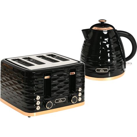 Kettle and Toaster Sets-3000W 1.7L Rapid Boil Kettle & 4 Slice Toaster with 7 Browning Controls-Defrost-Reheat and Crumb Tray-UK Otter thermostat-Black (1/5)