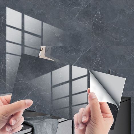 Rectangle Adhésive Décorative à Carreaux pour Salle de Bains et Cuisine Stickers Carrelage, Motif de Marbre 3D Mosaïque Imperméables Adhésive Décoration, 30x15cm (Anthracite,4Pièces) (1/5)