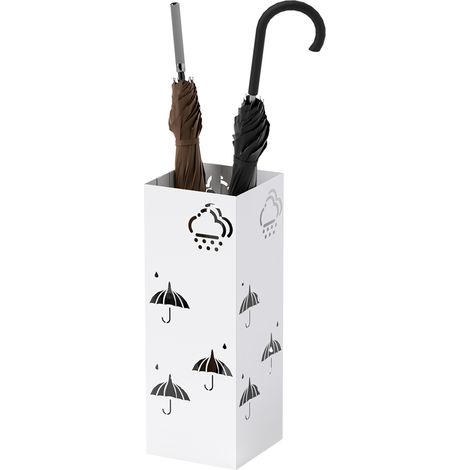 Porta paraguas acero bandeja recoge gotas ganchos plegables decorativo 15,5x15,5x41 cm blanco (1/5)